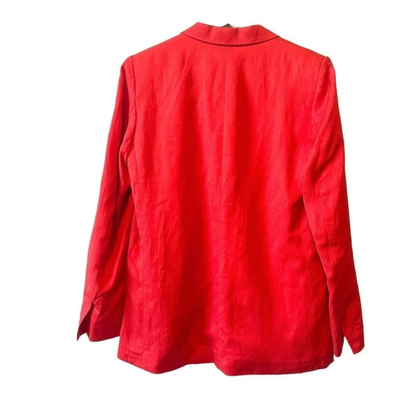 H&M Women’s Linen Blend Blazer Size 8 Red Tie Front Pockets - Picture 5 of 8